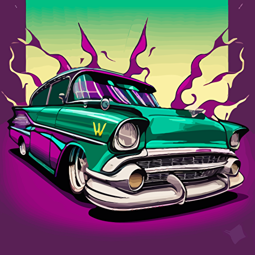 a cartoon version of a slab style car from Houston, illustrated, vector art, colorful
