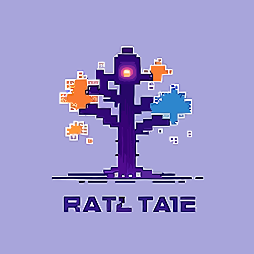 simple minimal logo of robot tree, pixel art, matrix code, flat vector logo, blue purple orange gradient, simple minimal, style of Paul Rand