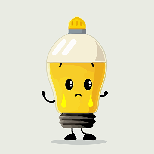 flat vector illustration, anthropomorphic LED light bulb wearing a yellow Class E hard hat, cartoon style, white background for cut out