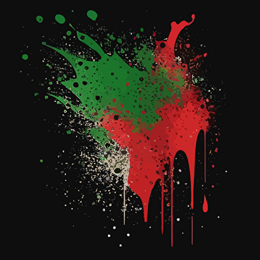 spray splatts, red and green on black background, vector illustrated, flat design