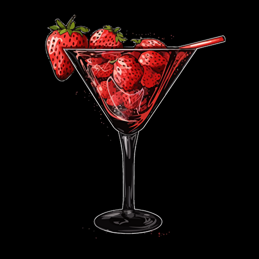 strawberry daquiri cocktail,Black background, abstract paiting,vector,high detail