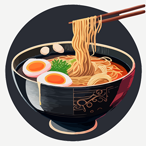 delicious bowl of ramen, vector image, transparent background nijji