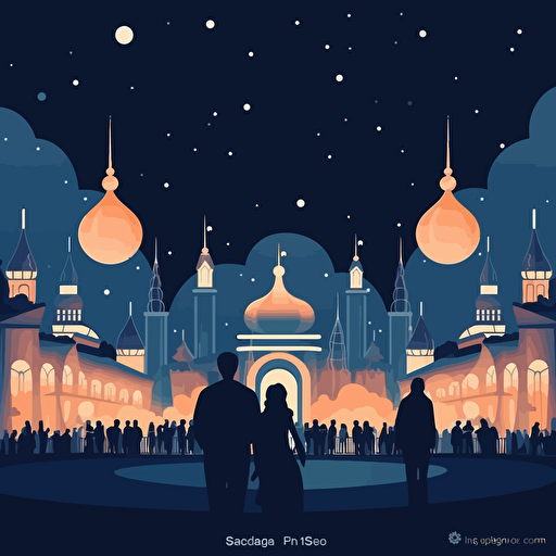 cute simple vector illustration of a fairgrounds at night with a couple of people