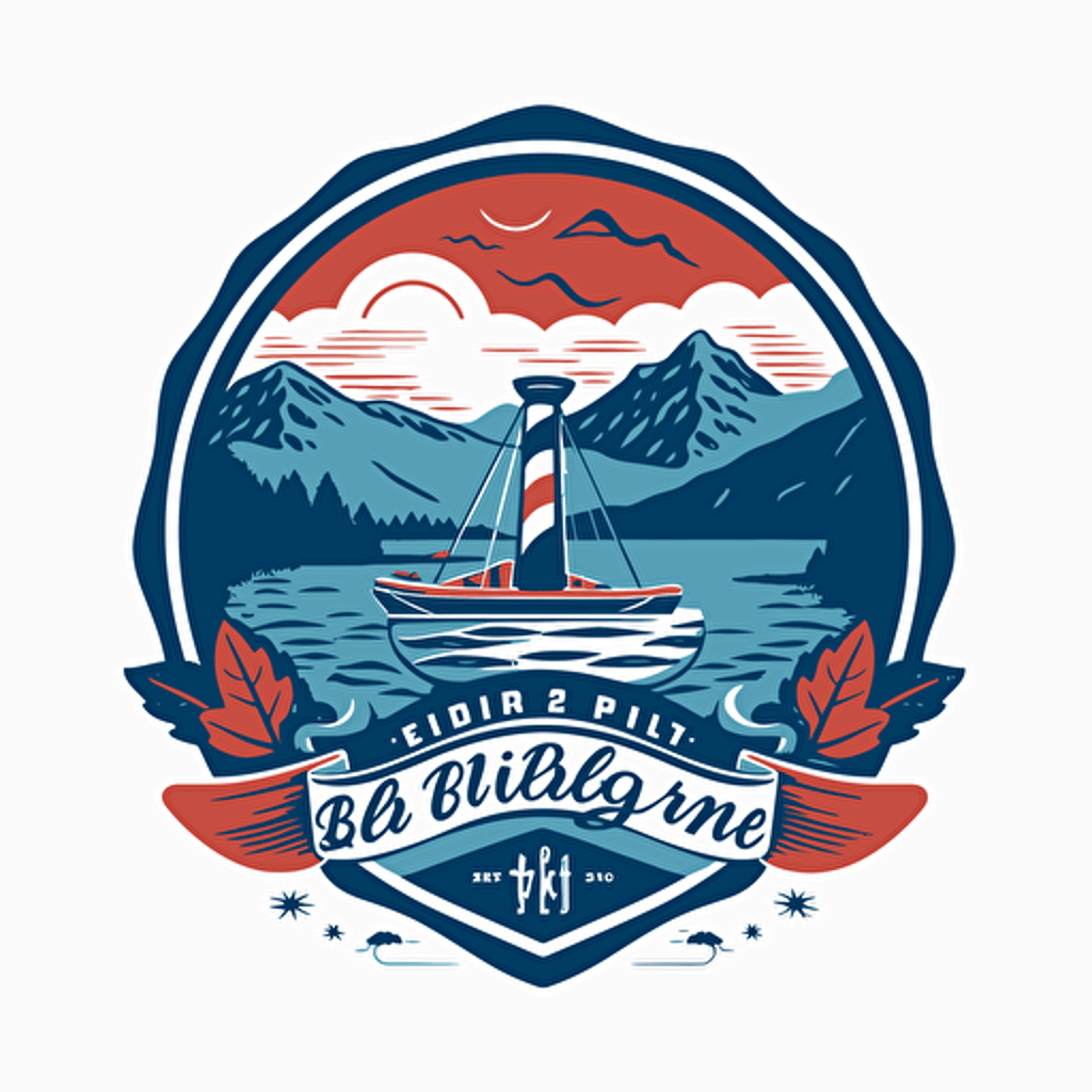 logo with 4th of July celebration on a lake beach with blue ridge mountains in the background , 1 color, vector, silhouette, white background, dribbble, behance, brand
