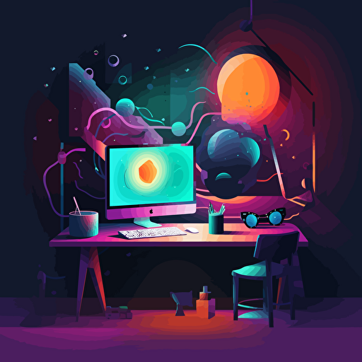 A vibrant vector based illustration of a Slack workspace being illuminated, with valuable information escaping its content black hole