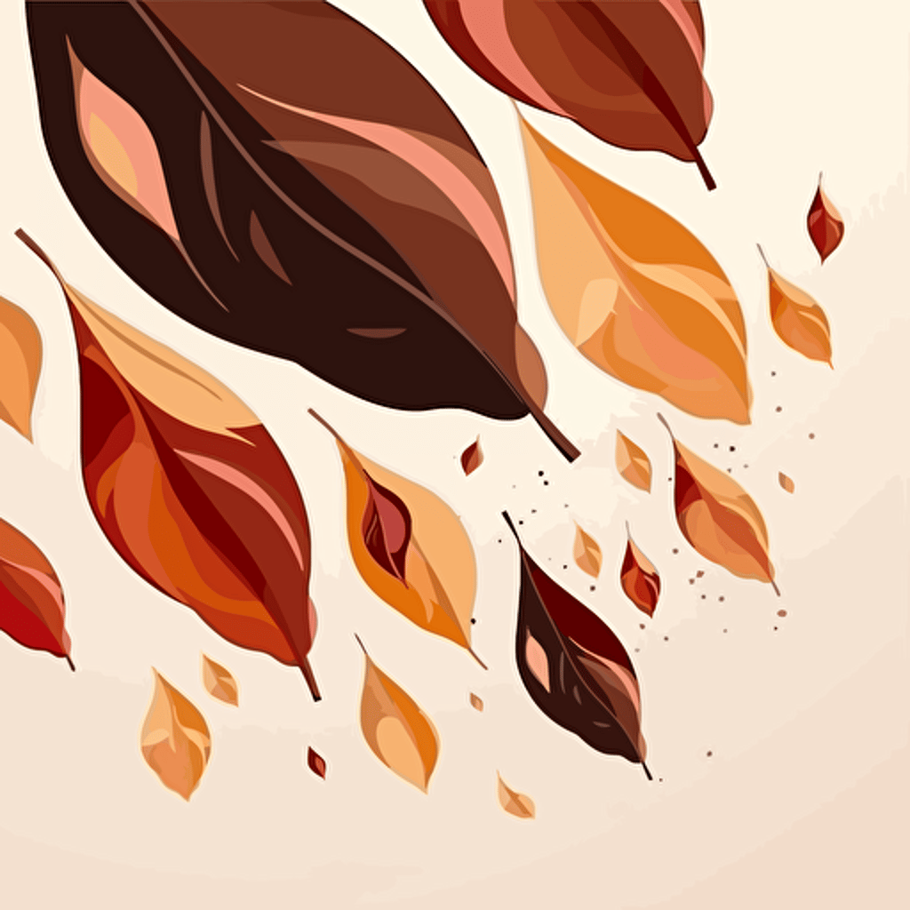 autumn leaves falling in the air, fluid and sleek minimalist design, vector art, orange and brown, fluid