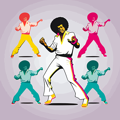 set a blank white background with a single vector of dancing figure in a 80s pose with a afro