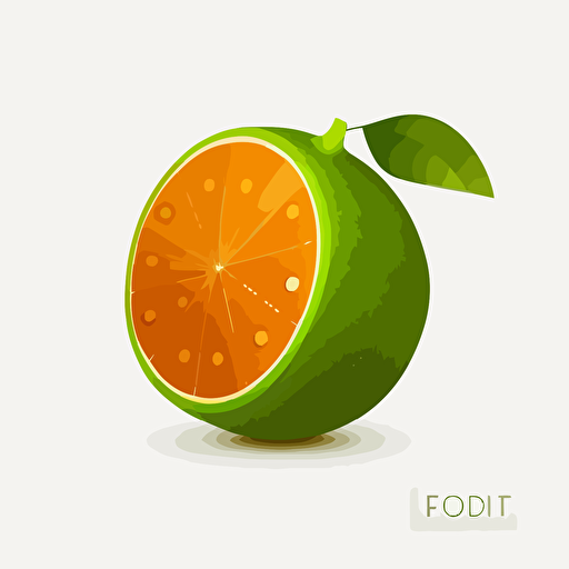 2d illustration of minimalist, orange fruit, half of a green lime in front, 2d, clean, illustration, vector, white background, cartoon