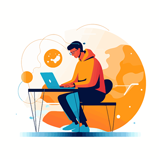 a flat, vector illustration of a person using the computer in the style of Hireology
