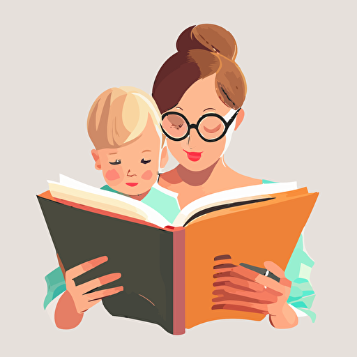 Mother and baby reading , vector art, white background
