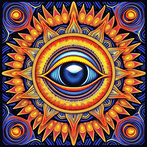 2d mandala made with eyes and hands, alex grey, uv colors, vector style, detailed