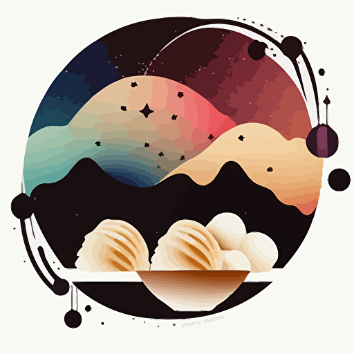 colorful vector art, chinese dumplings, boba pearls, background is a silhouette of taipei 01 with galaxy, galaxy vector art