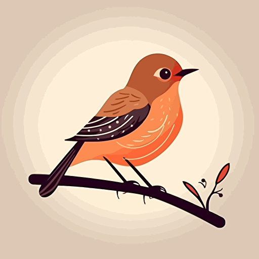 bird sitting on horizontal branch, vector image, cartoon