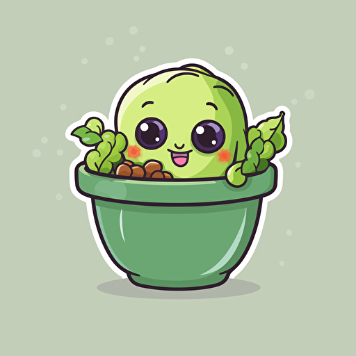 sticker design, super cute pixar pot filled with beans, vector