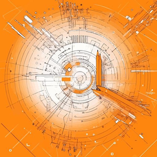 2D vector pencil on time in minimalism cyberpunk style and in orange colors. Background white