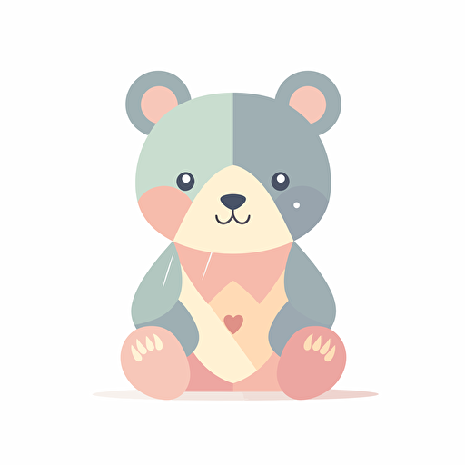 Flat 2d Vector, teddy bear, Cartoon Style, pastel, Minimalist And Cute Cartoon, Joyful, Childish and Delicate, Flat Textured Vector Illustration, white background, subject only