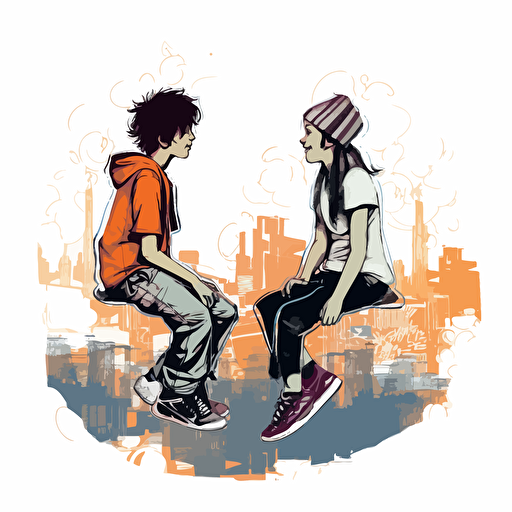 boy and girl talking,vector line drawin ar 16:9