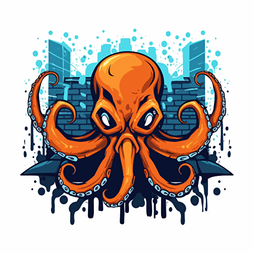 logo style vector image of an angry octopus in street art style, simple with no background