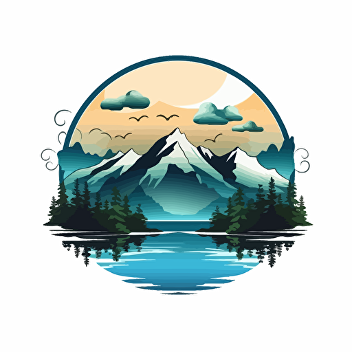 vector landscape mountain cloud lake 2 color logo form
