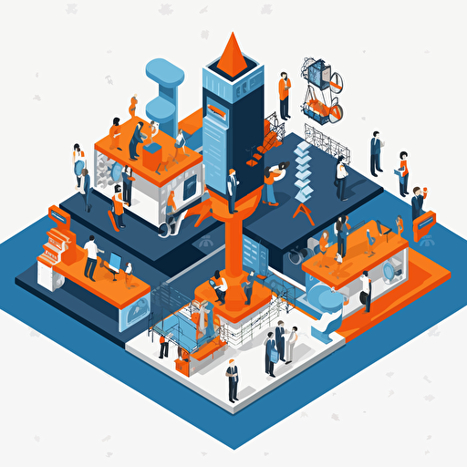 flat vector icon, educational opportunities, blue and orange and white and dark gray, isometric