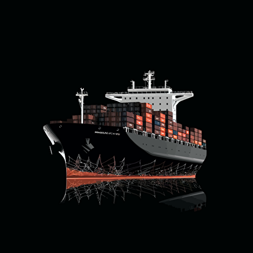 white vector container vessel, deep black background.
