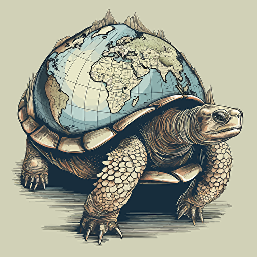 the world turtle, a turtle with a biosphere on its back, highly detailed vector art