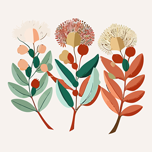 Simple minimal vector australian native flower blossom and leaves on white background 3 colors ar