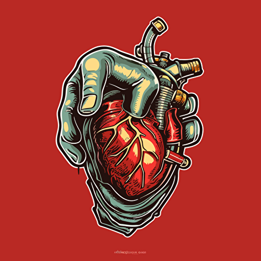 a vector logo of a biker hand squeezing a pumping heart