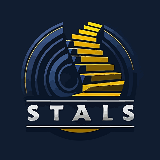 logo with stairs, simple, only logo with no word,vector, main color dark blue, sub color white & yellow