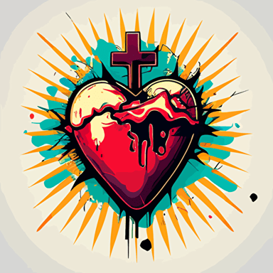 funny picture of a sacred heart for graffiti app, graffiti style, vector