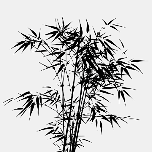 simple bamboo leaves, minimalism, vector art, black and white, flat