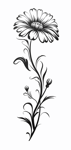 2d single flower black outline transparent background vector