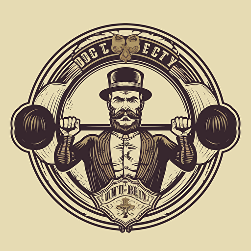 vector logo style, victorian man lifting a barbell over his head