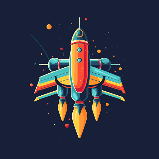 a space ship seen from above with two blasters, vector art, cartoon, colorful, minimalist, background should be solid black