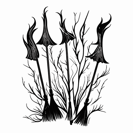 Witch brooms, Sticker, Excited, Dark, Concept Art, Contour, Vector, White Background, Detailed