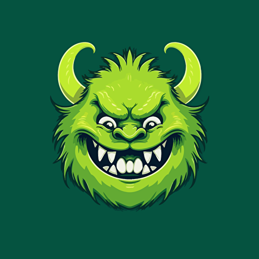 worlds happiest furry green monster, horns, vector art, vector logo, emblem, simple, 2D
