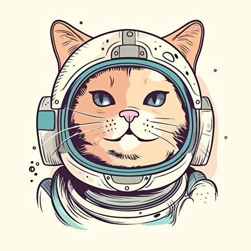vector illustration full image view of a funny happy fat cat with a space helmet on his head
