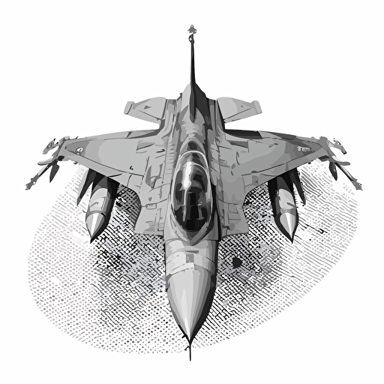 directly above plan view of a usaf F16 aircraft, black and white simple vector drawing, no grey no background low detail