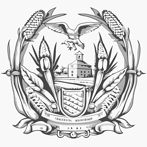 line drawing coat of arms, iowa barn, corn, Vector