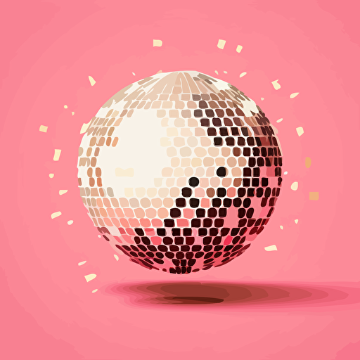 cute flat vector illustration of disco ball with light speckles on flat pink background