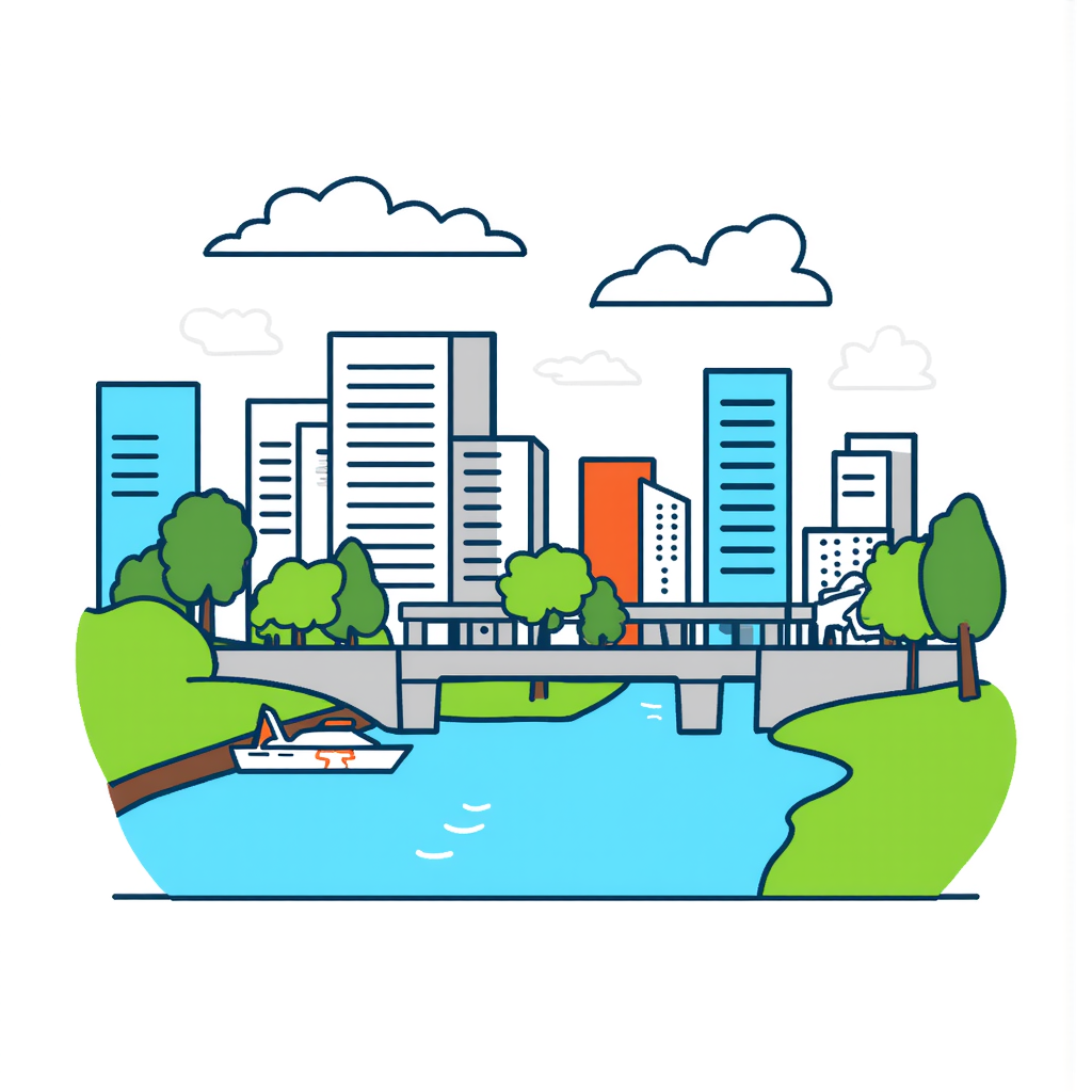 a cityscape with a river