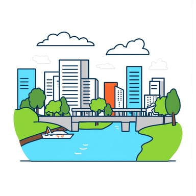 a cityscape with a river