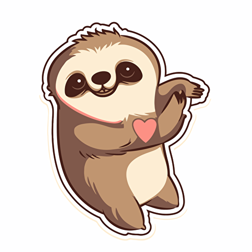 sticker, one sloth sends a kiss with a heart, on a white background, vector