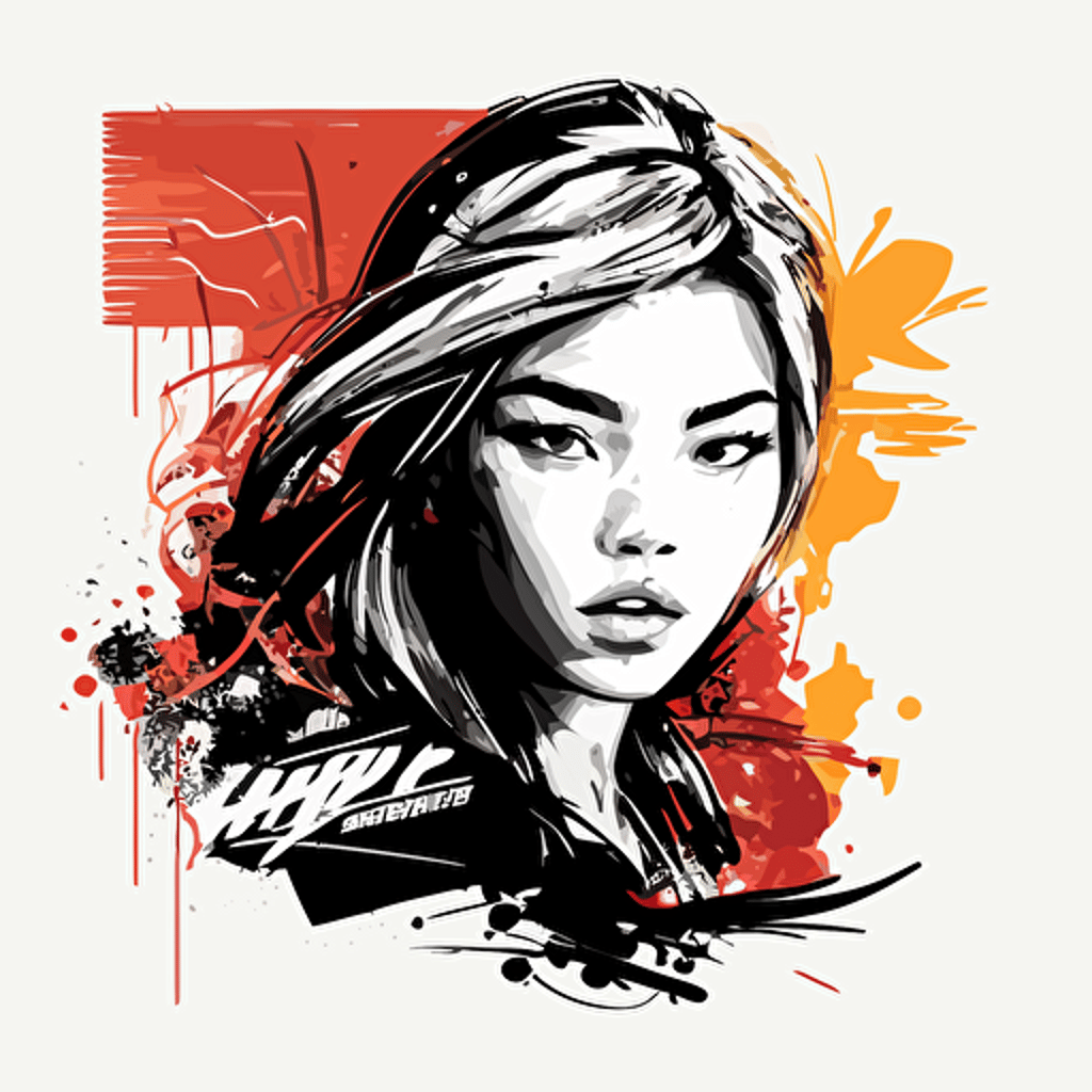 artistic sketch of a beautiful asian female student face, vector, illustration boutique logo