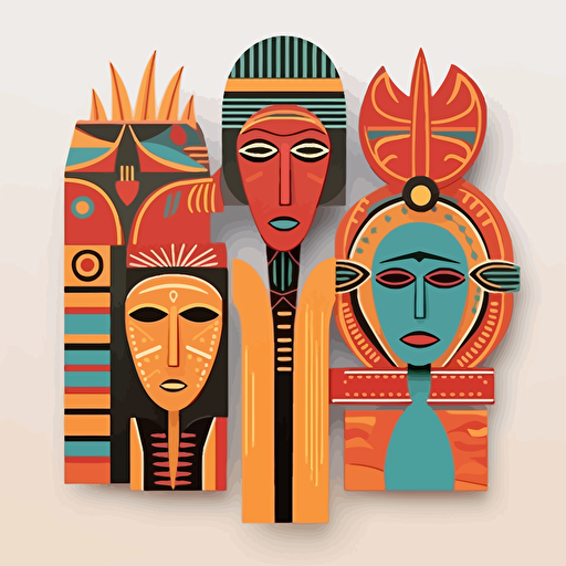 assorted group of colored wooden alls, african style, pop art, flat art, vector art