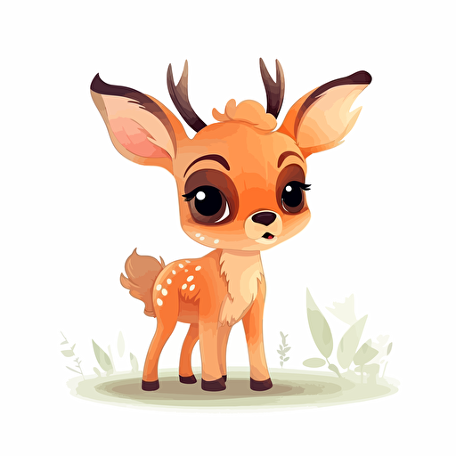 super cute baby pixar style deer, vector, flat, white background