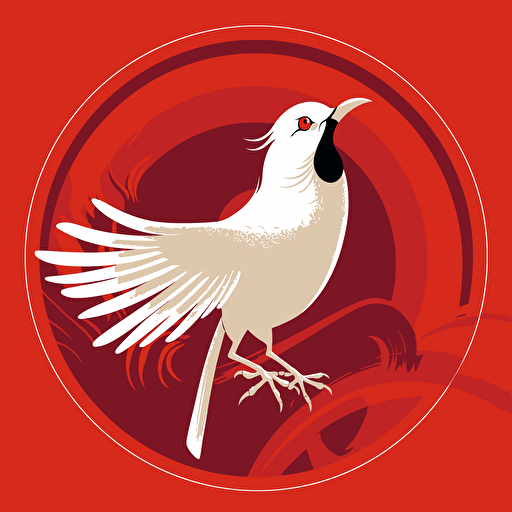 Vector illustration White Bellbird calling an emergency on red background