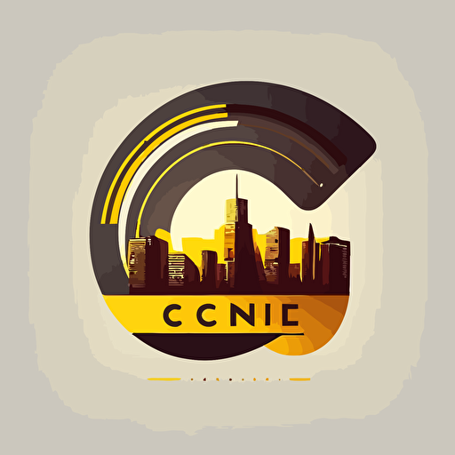 modern, vector, flat, logo for radio station, skyline, letter c