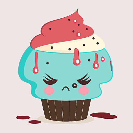 cute sad cupcake kawaii style, vector clipart