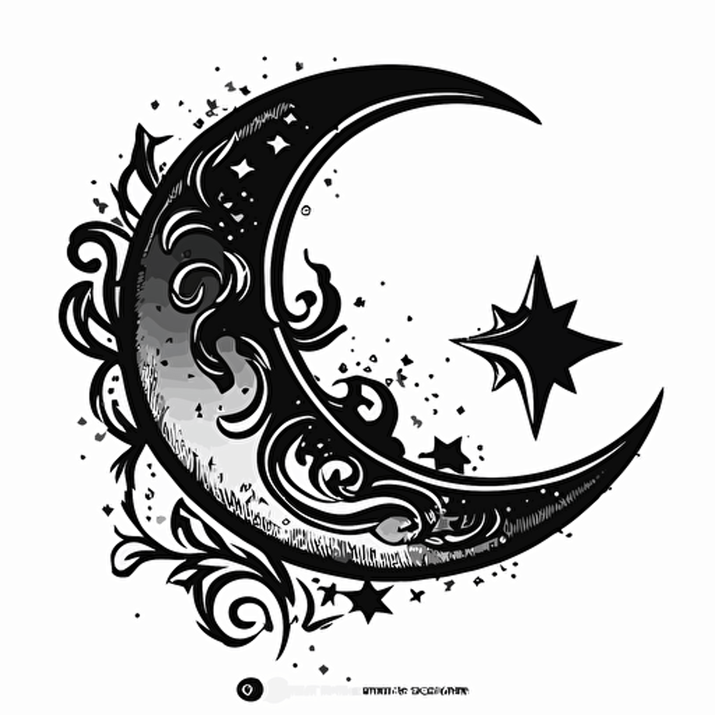 vector logo of a crescent moon and star, somewhat resembling the shape of an anchor, in black and white